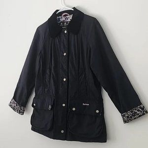Barbour Beadnell Waxed Cottage Country Print Black/Charcoal Jacket Size 4 (US)